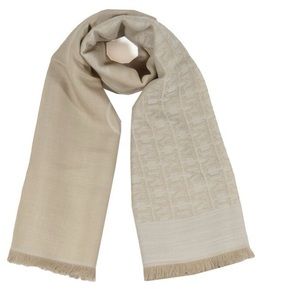 Max Mara Elia Wool Silk Monogram Jacquared Scarf Stole Shawl Beige Brand New
